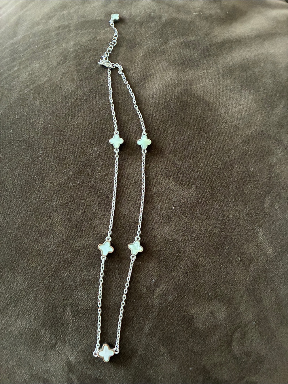 Delicate Silver Chain Necklace with White Clover Accents